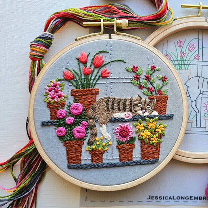 Catnap with Flowers - Embroidery Kit