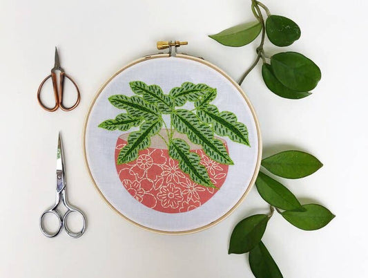 Pink Flower Pot - Embroidery Kit - Beginner