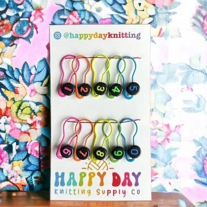 Numbered Bulb Pin Stitch Markers for Knitting - Set of 10 - Happy Day Knitting