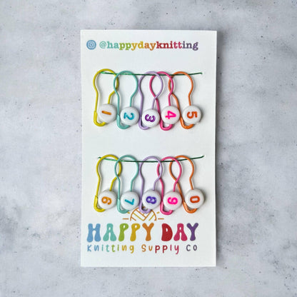 Numbered Bulb Pin Stitch Markers for Knitting - Set of 10 - Happy Day Knitting