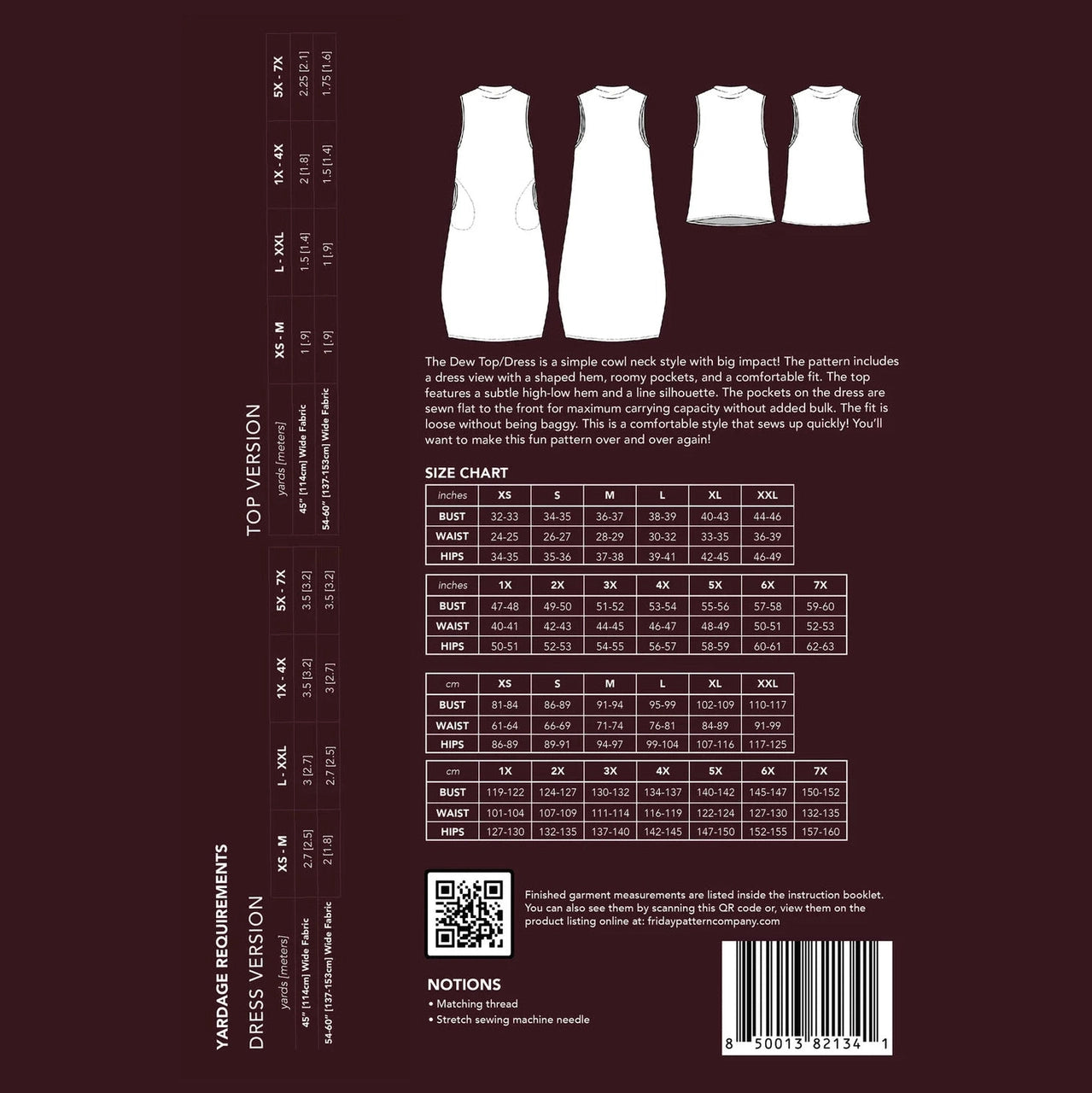 Dew Top & Dress - Sizes XS-7X  - Paper Pattern