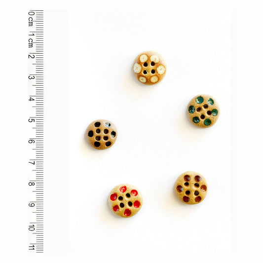 Multi-Colour Dot Buttons on Brown Clay (Set of 5)