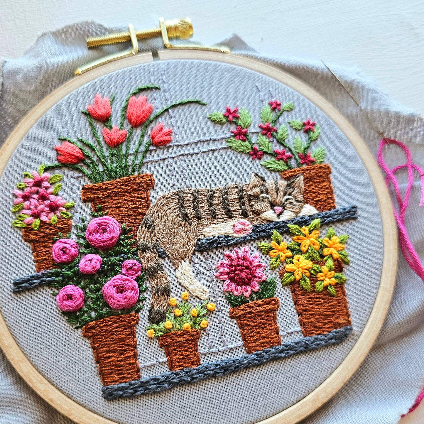 Catnap with Flowers - Embroidery Kit