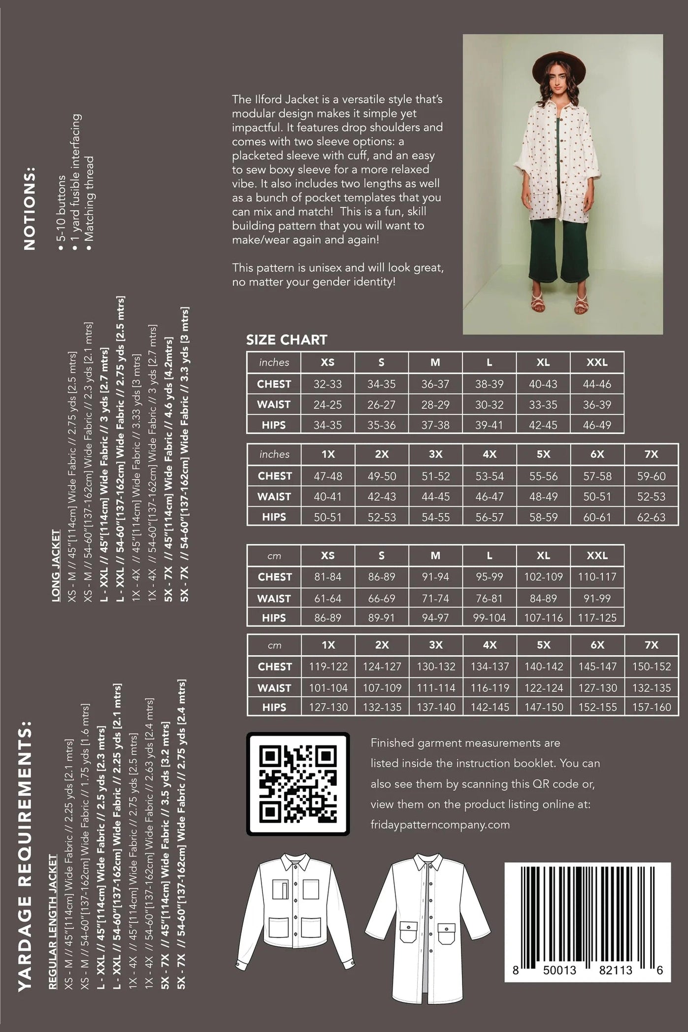 The Ilford Jacket - Sizes XS-7X  - Paper Pattern