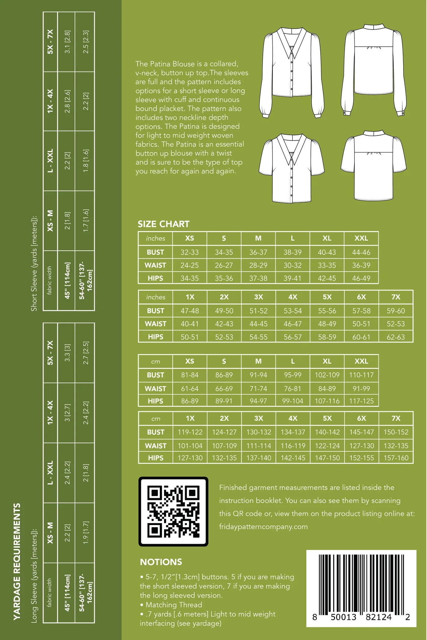 The Patina Blouse - Sizes XS-7X- Friday Pattern Company