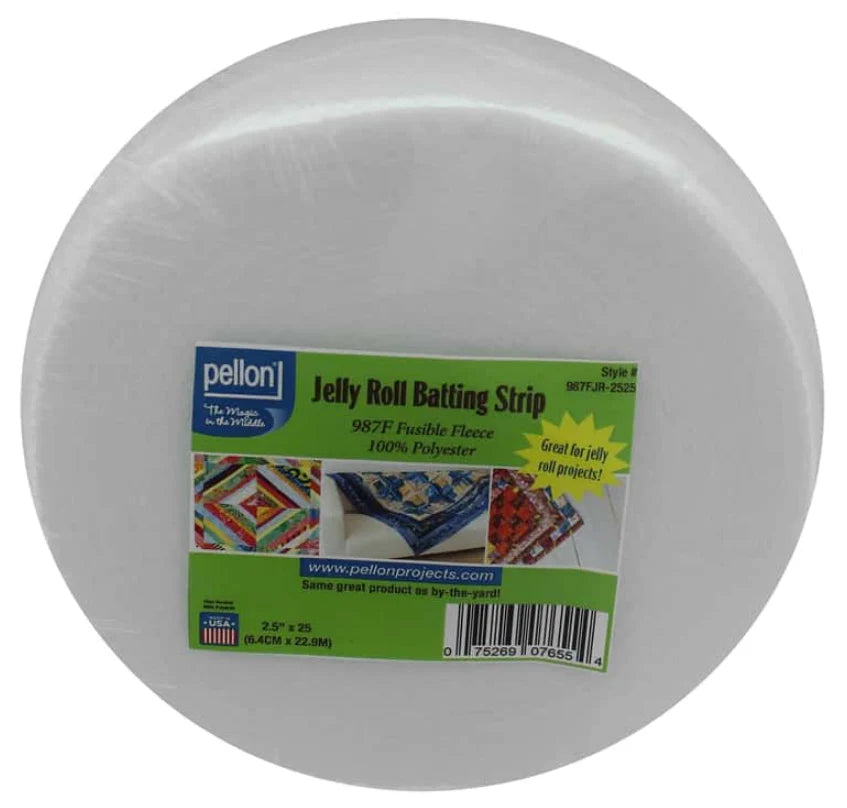 Pellon Fusible Fleece Jelly Roll Strip | Packaged, 2.5" x 25yds | 63.5mm x 23M (100% Polyester)
