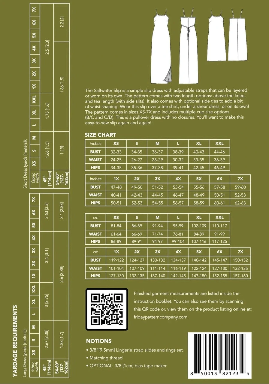 Saltwater Slip Dress - XS-7X - Paper Pattern